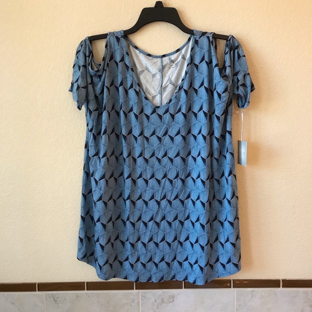 Maternity Top NEW Size L Blue Cold Shoulder Lightweight Summer Relaxed Fit Gift